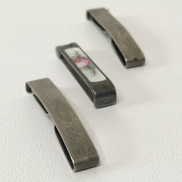 Vintage Guilloche Sterling Silver Enamel Hand Painted Rose Barrette Lot Set of 3 main image 11